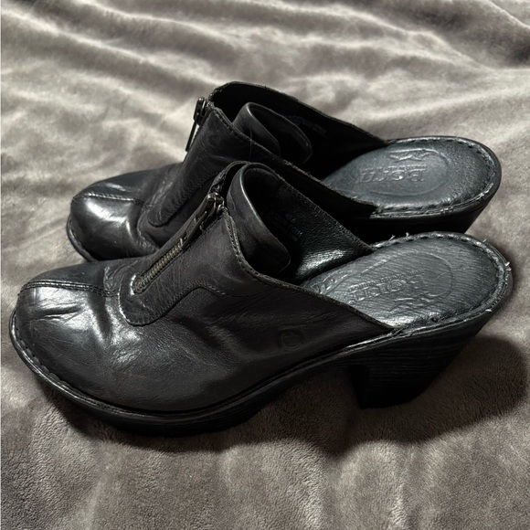 BORN Black Leather Front Zipper Mules - Picture 3 of 7